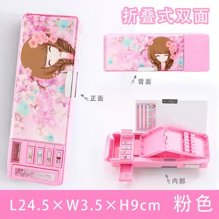 Transformation multi-function pencil case cartoon creative large-capacity pencil case Double-sided stationery box