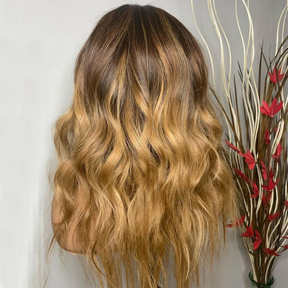 Mel Loira Ombre Peruca de Cabelo Humano, Peruca Dianteira Do Laço, Onda Solta, 360 Frontal, Virgem Top De Seda, Perucas Cheias Do Laço, Gengibre, Chocolate, Marrom, 13x6