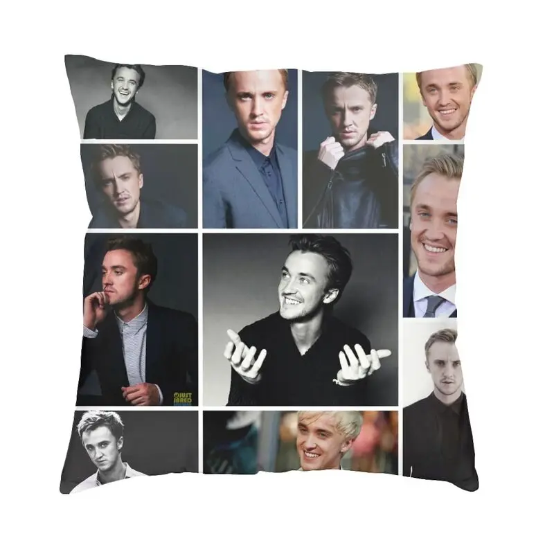 Tom Felton Collage Cushion Covers 60x60cm Velvet Famous Actor Pillow Case for Sofa Car Square Pillowcase Bedroom Decoration