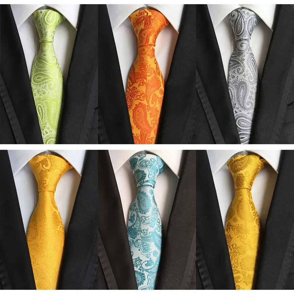 

Fashion Men's Wedding Party Necktie Classic Paisley Silk Gentleman Tie Blue Green Yellow Jacquard Woven 8CM Tie For Men