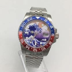 NH35 Kanagawa Surf Dial Luminous Sports Men's Watch Automatic Mechanical Men's Watch Stainless Steel Case Bracelet Ceramic Beze