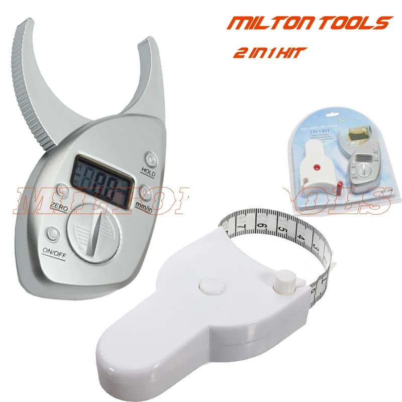 2in 1 Kit Digital body fat caliper and body measure tape Digital body fat analyzer + Tape Measure Pack Skin Muscle Tester