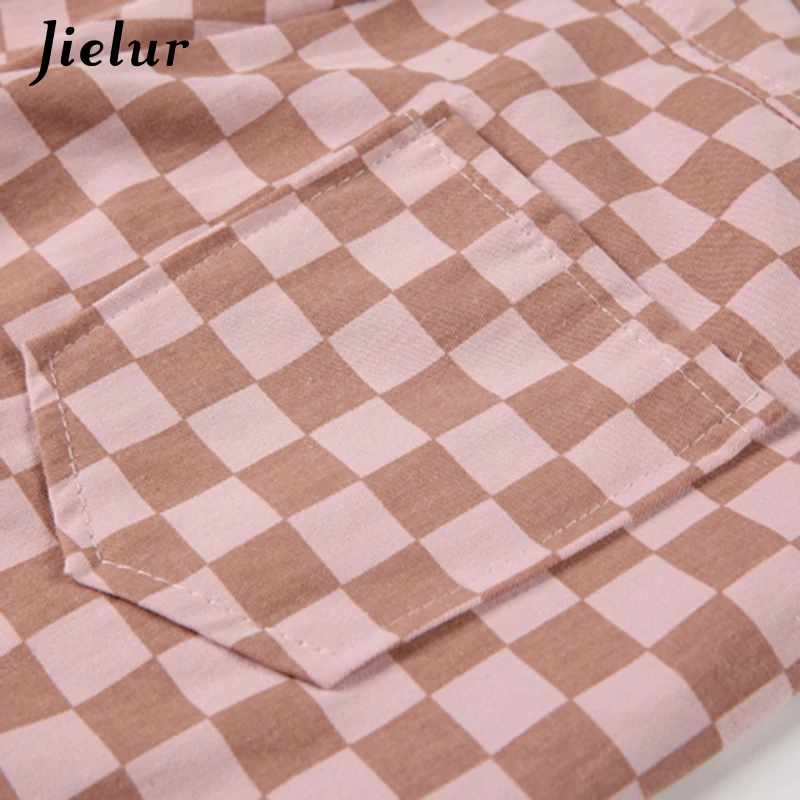 Jielur Slim Plaid High-waisted Straight Pants for Women Casual Pink Flare Pant Female 2021 Summer Streetwear Women\'s Trousers