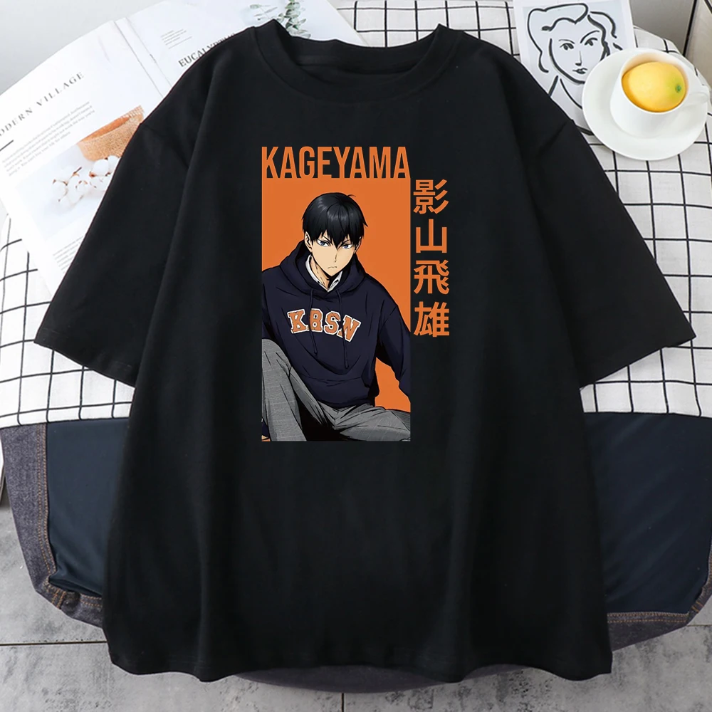 Oversize T-shirt Man Haikyuu Kageyama Tobio Casual Hip Hop Loose Short Sleeve Black T shirt New Summer Harajuku Male Tee Shirt