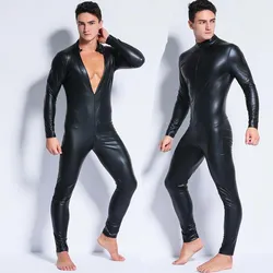 Men's Wetlook Faux Leather One Piece Skin Bodysuit 2020 Sexy Open Crotch Tights Catsuit Zentai Suit Male Fetish Costume Clubwear