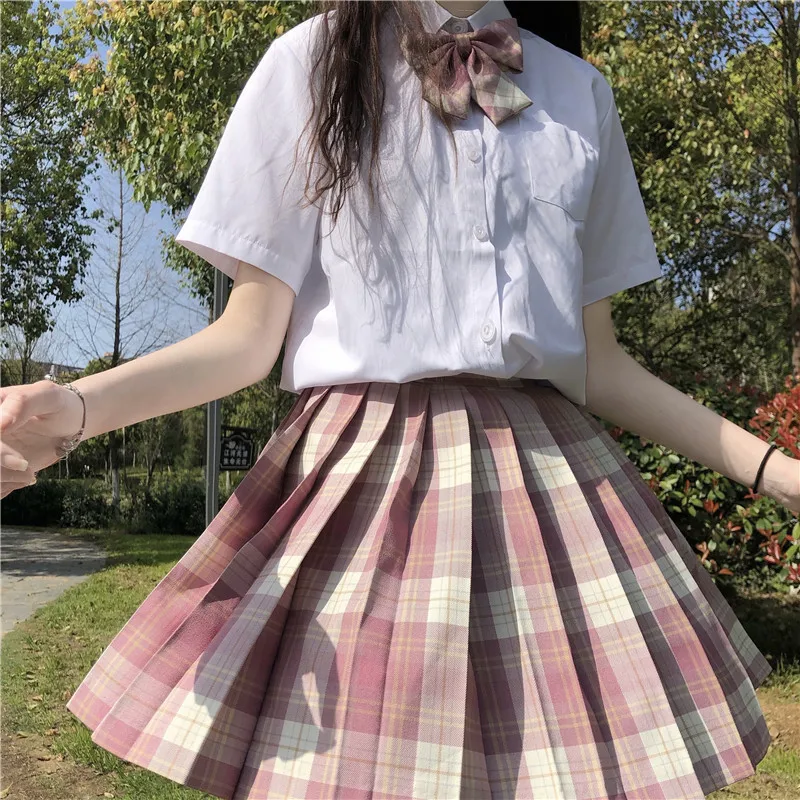 jk uniform plaid pleated skirt high waist a-line skirt  student summer lolita dress women kawaii clothing loli jk