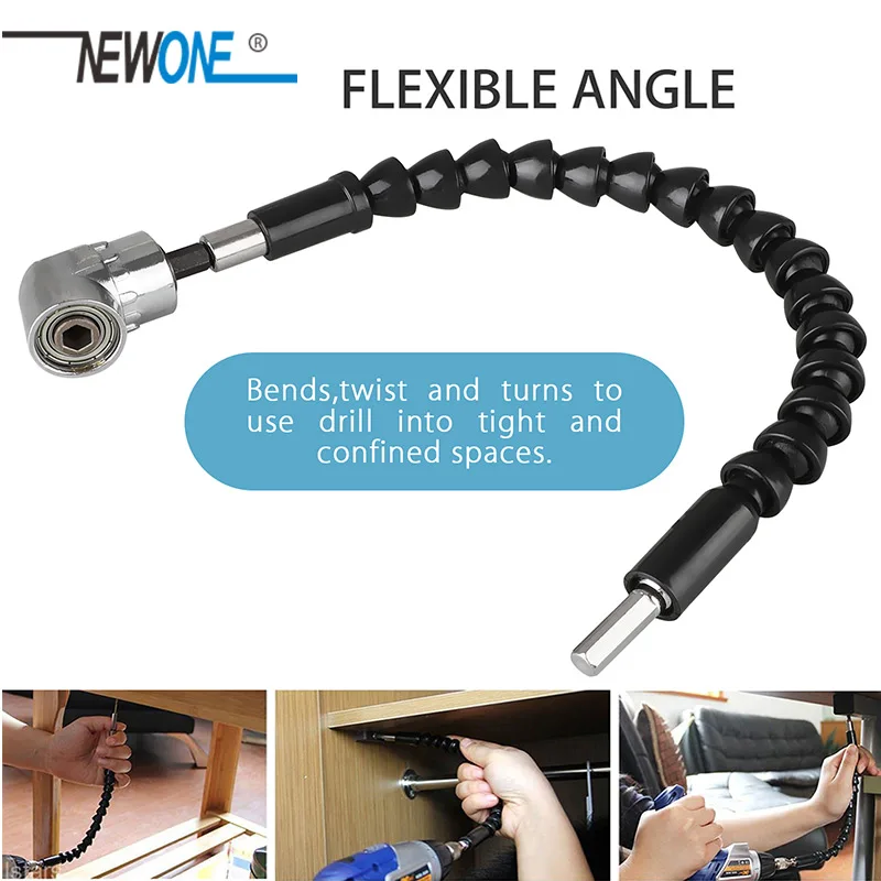 105 Degree Right Angle Drill Attachment and Flexible Angle Extension Bit Kit for Drill or Screwdriver 1/4\