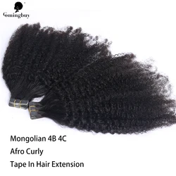 Extensiones de cabello humano para mujeres negras, cinta de cabello rizado Afro mongol, 4B, 4C, Remy, virgen