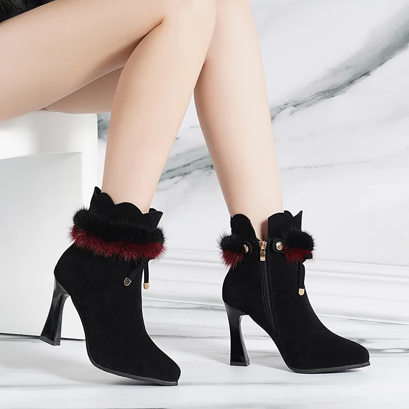 

New Winter High Heels Boots Women British Style New Autumn Retro Wild Thick-soled Increased Black Keep Warm Boots Women Shoes