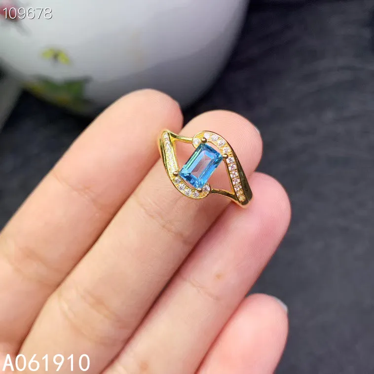 

KJJEAXCMY fine jewelry 925 sterling silver inlaid Natural blue topaz ring female Girl Gift Party Birthday New Year Wedding