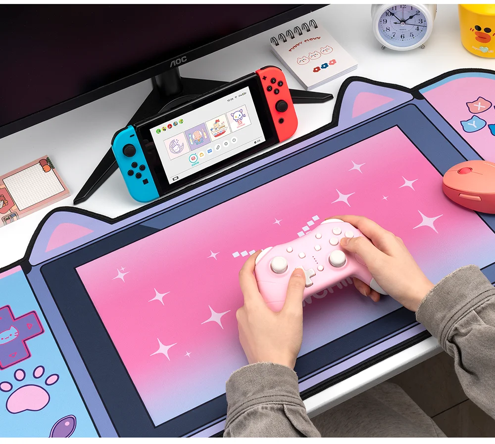 ขนาดใหญ่พิเศษ Kawaii Gaming Mouse Pad แมวน่ารักหู XXL แผ่นที่มีสายรัดข้อมือกันน้ำ Nonslip โต๊ะแล็ปท็อปอุปกรณ์เสริม