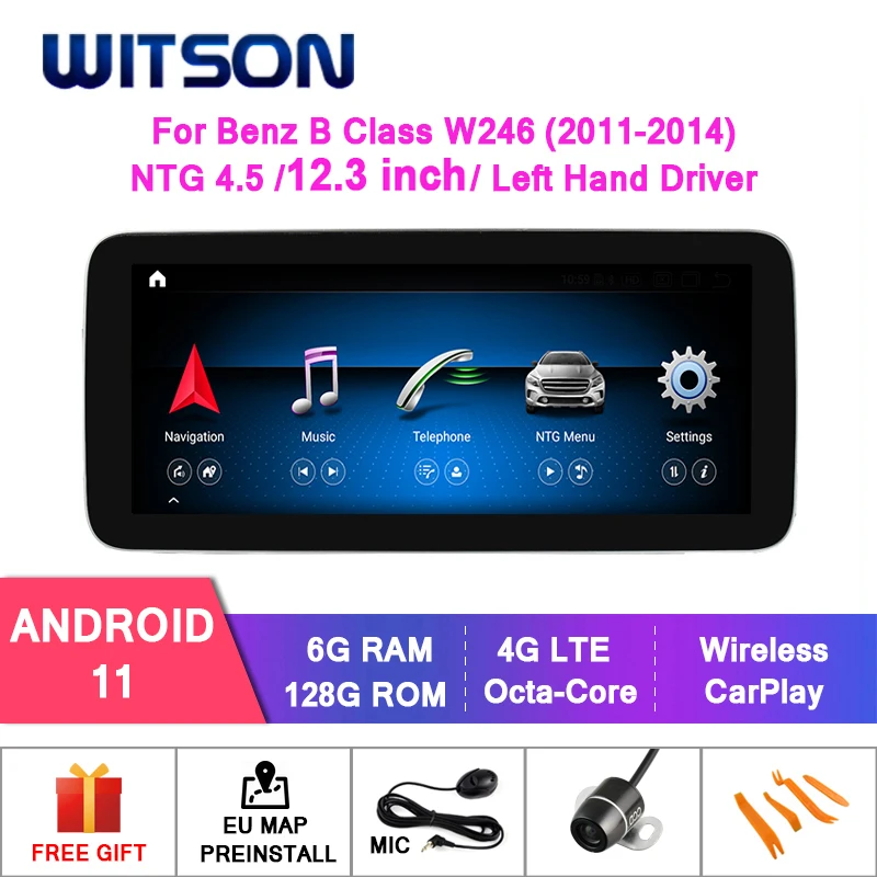 

WITSON Android 11 12,3 ''автомобильный большой экран gps для MERCEDES-BENZ B класса W246 B180 B200 B220 B250 B260 6 + 128 ГБ NTG4.5 навигация