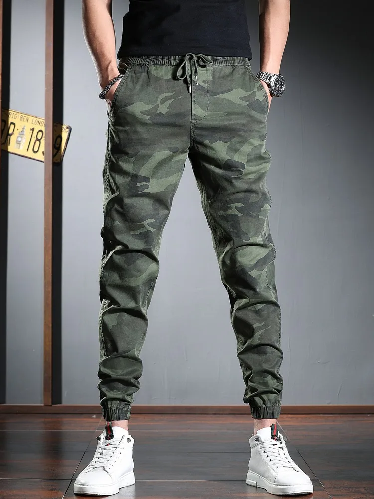 Khaki Camouflage Pants Men Streetwear Sport Casual Cotton Elastic Waist Drawstring Jogging Trousers