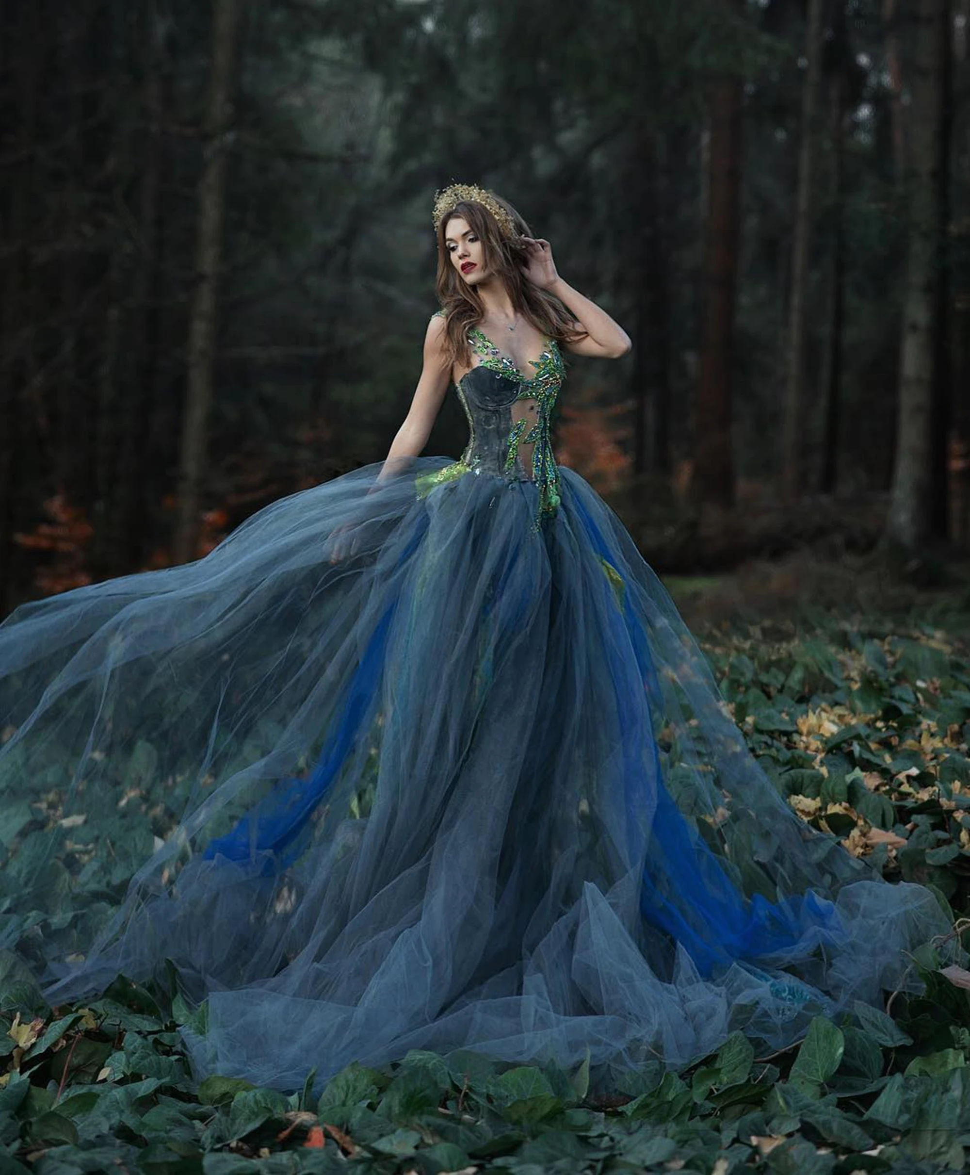 Vestido de tul con cuentas de cristales verdes, traje de noche gris, elegante, en capas, para sesión de fotos, exuberante