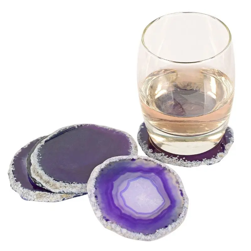 7-8cm Gems Crafts Agate Slice Coaster Cup Mug Glass Beverage Holder Pad Quartz Geode Onyx Mat Irregular Craft Home Decorative