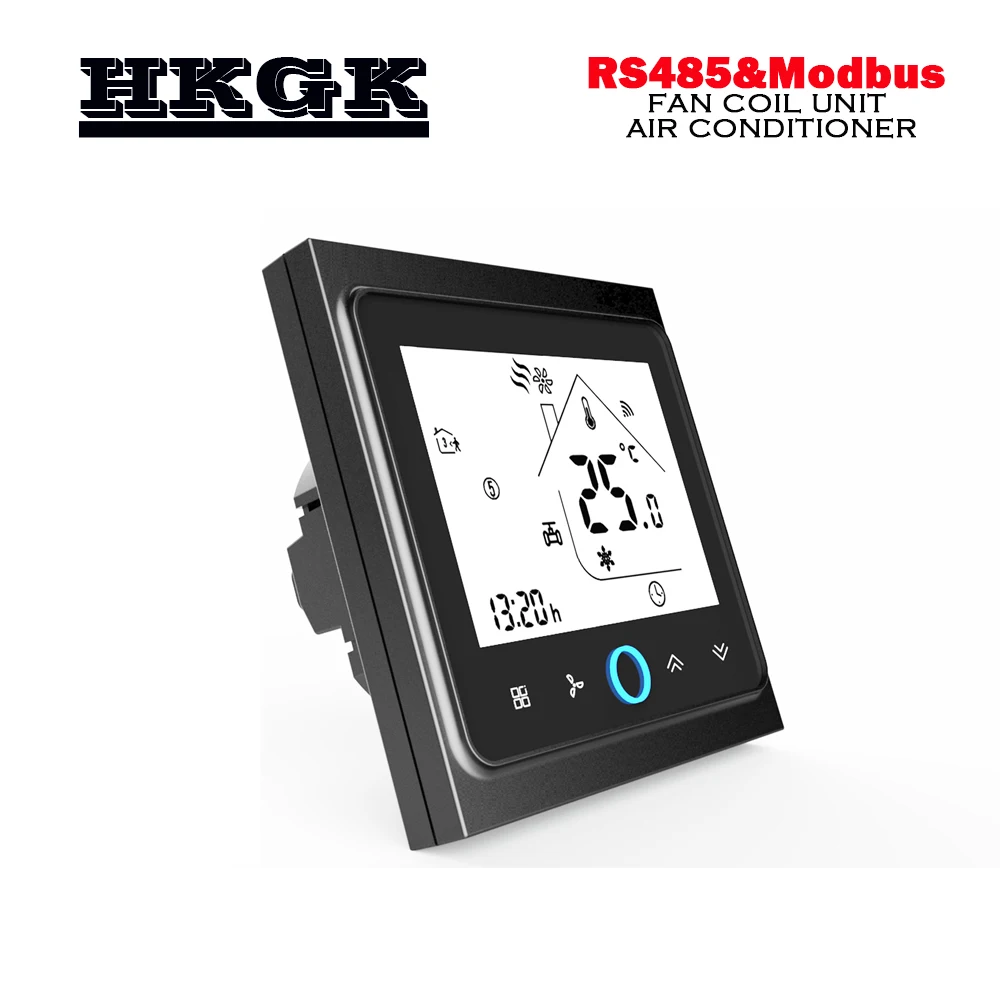 95-240VAC,24VAC 2Pipe smart heat cool temp thermostat Modbus& RS485 RTU communication for fan coil unit 3 speed