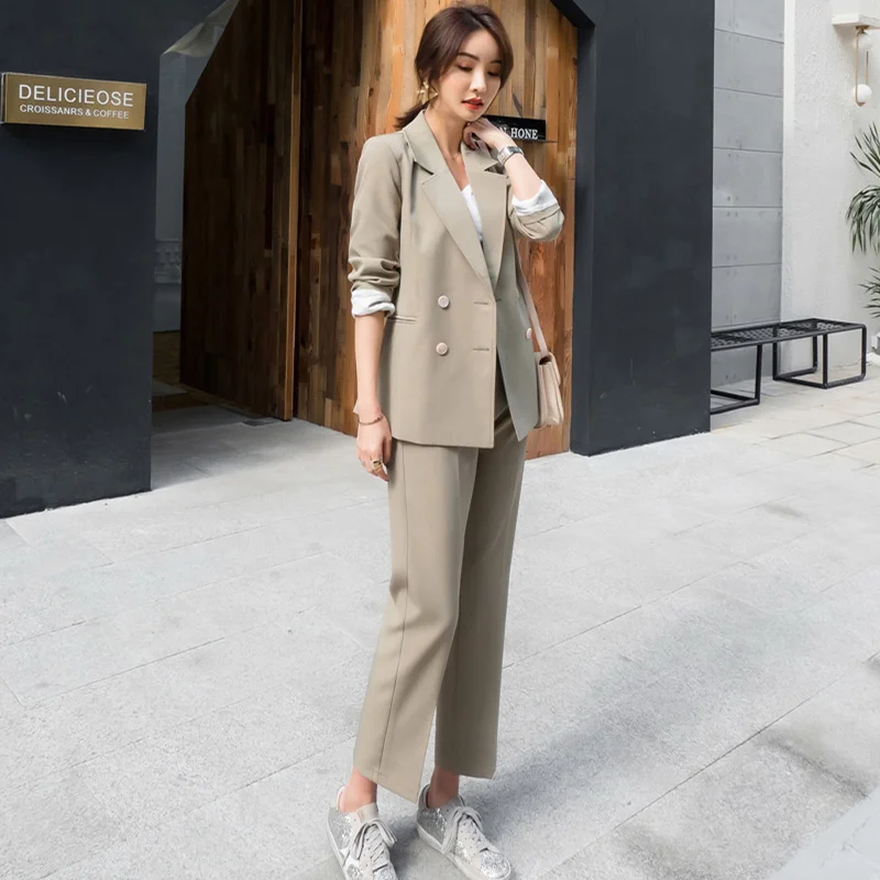 

Women Casual Two Pieces Sets Elegant Office Lady Pantsuit NICE Autumn High Quality Double Breasted Blazer Classic Setup