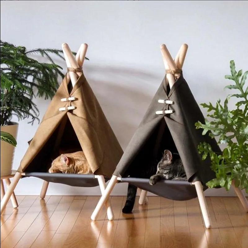 

Cat Litter Cat Cat Tent Cat Home Floor Wooden Comfortable Bed Pet Supplies Portable Triangle Hole Round Hole In and Out