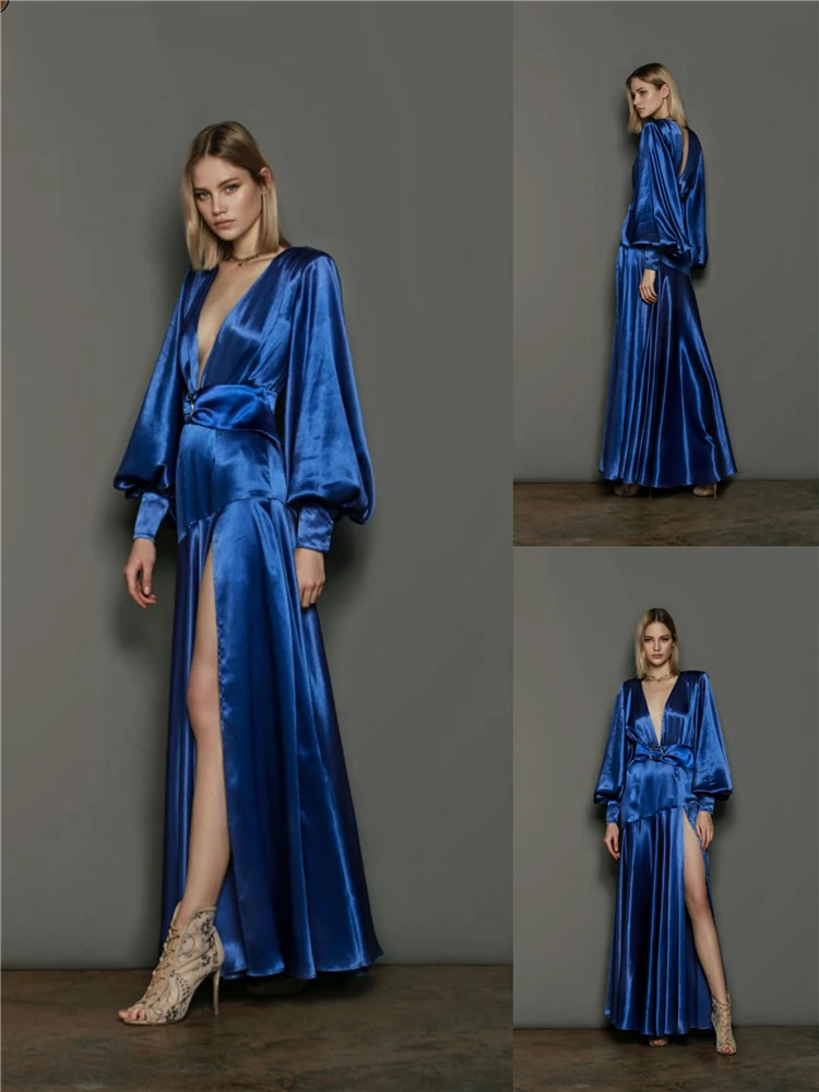 One Piece Women Sleepwear Bathrobe Custom Made Crystal Satin Super Shine Bath Robe Long Sleeves Floor Length