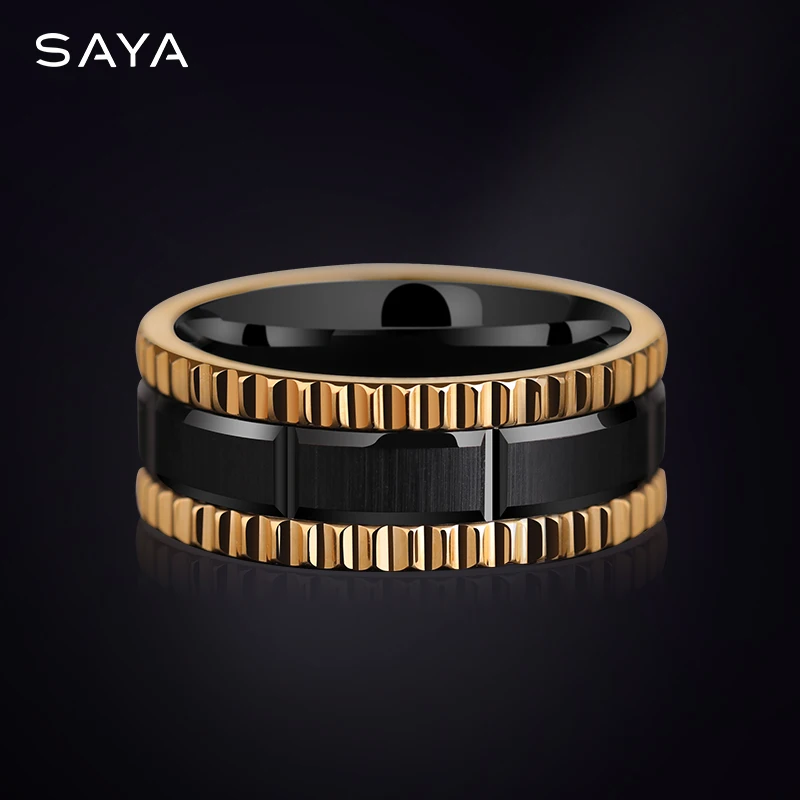 Rings for Men Tungsten Wedding Jewelry 8MM Width Black high quality Fashion Band Brushed, Engraved Customized
