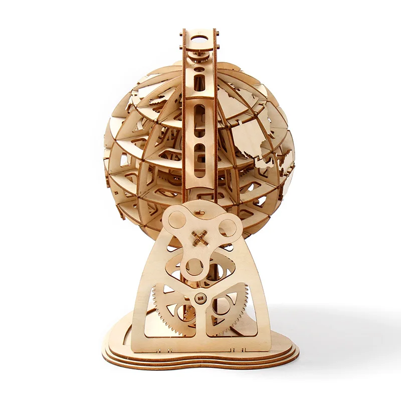 Wooden 3d DIY Globe Puzzles Model Kits Mechanical Assembly Constructor Building Bricks for Kids & Adult Gear Educational Toys