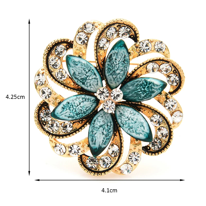 Wuli&baby Rhinestone Round Flower Brooch For Women New All Match Flower Party Casual Brooch Pin Gifts