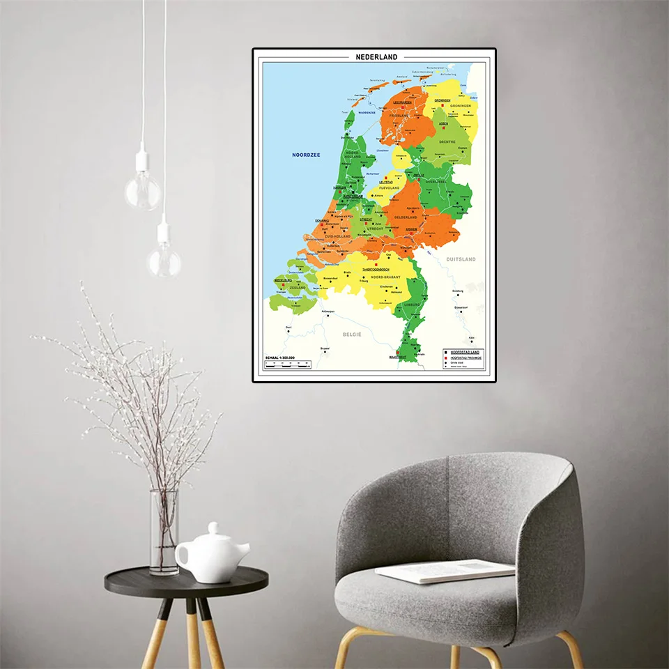 Póster decorativo de los Países Bajos para pared, lienzo de pintura para sala de estar, suministros escolares, mapa holandés, 59x84cm