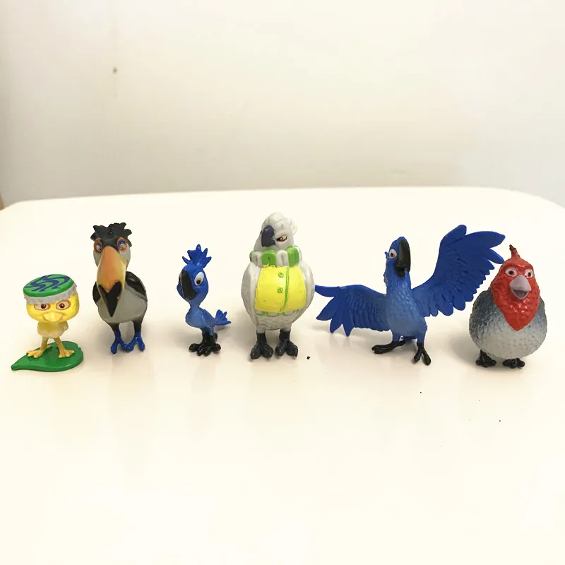 6pcs Rio Adventure Action Figure Toy 3.5-5CM Cartoon Diamond Parrots Pug Dogs Collection Model Dolls for Kids Gift