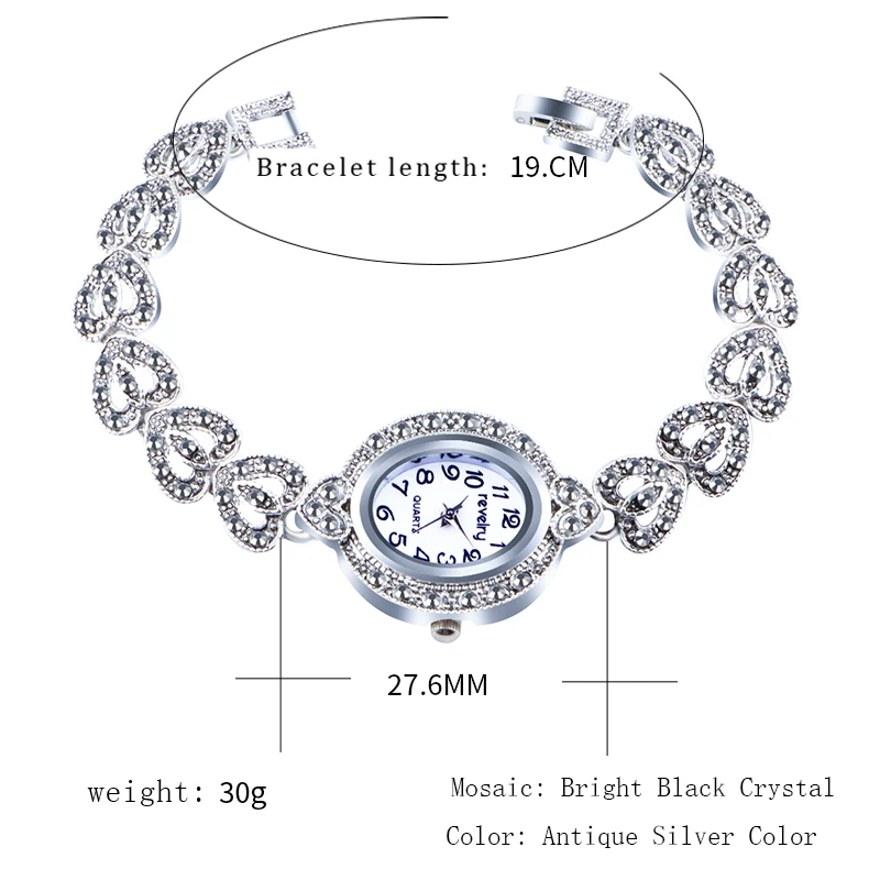 QINGXIYA Brand Luxury Women Gray Crystal Bracelet Watches Fashion Women Dress Wristwatch Ladies Antique Silver Quartz Watch