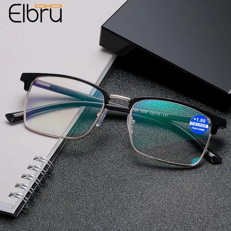 

Elbru Fashion TR90 Half Frame Metal Reading Glasses High Definition Men's Business Presbyopic Glasses +1.0 1.5 2.0 2.5 3.5 +4.0