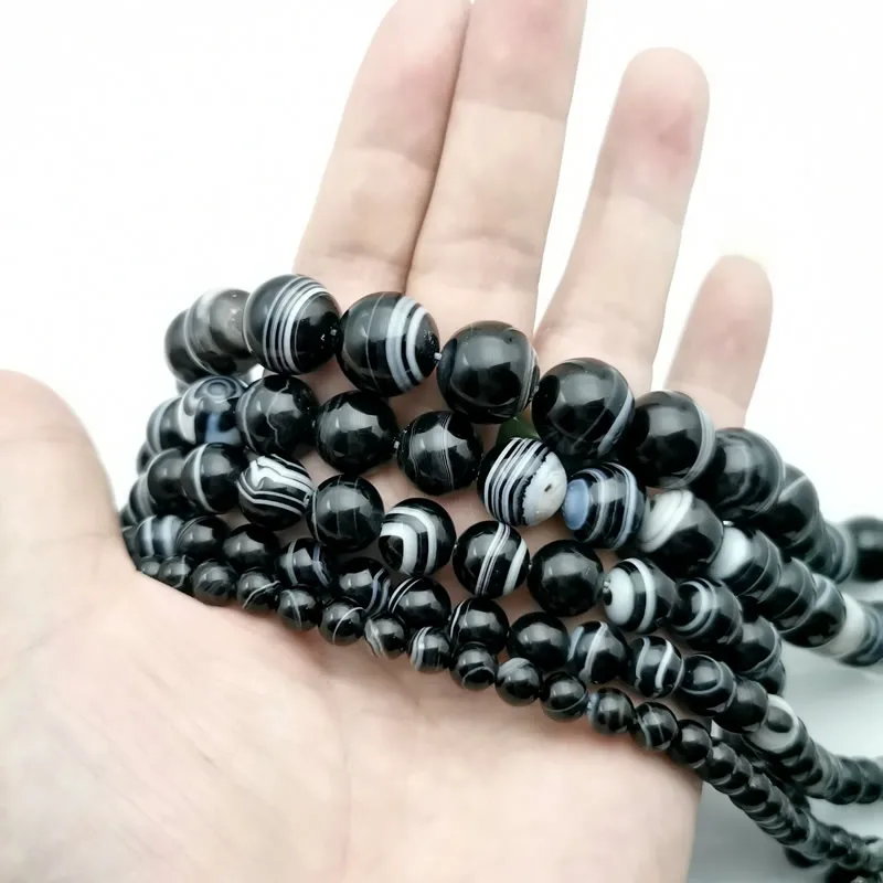 Factory Price A grade Natural black Stripe Agates Beads 4/6/8/10/12/14/16/18/20MM Pick Size For Jewelry Making