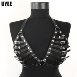 UYEE PU Leather Harness Bra Cage Strap Women Erotic Lingerie Harajuku Body Bondage Belt Chest Harness Sexy Underwear Suspenders