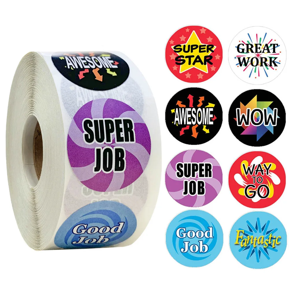 50Pcs 1Inch Cartoon Word Reward Sticker Encouragement Motivational Sticker for Students Teachers Classroom Use Kids Toy Sticker