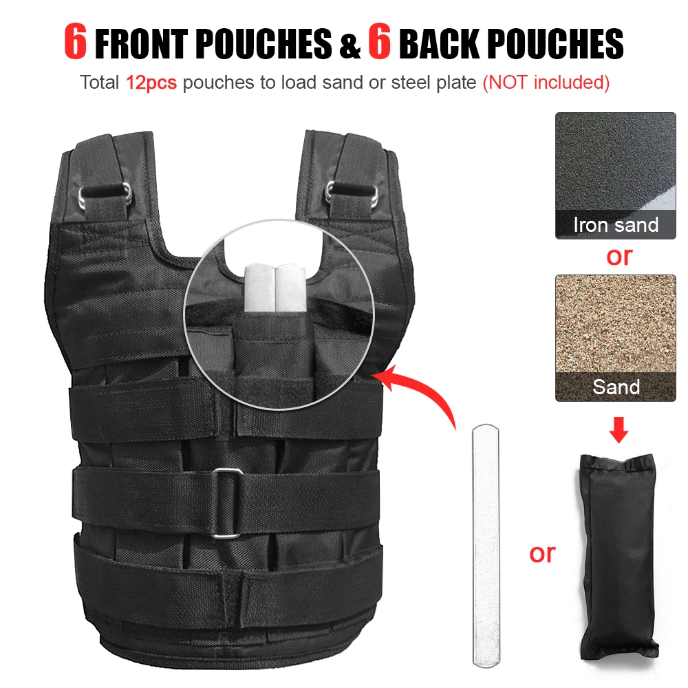 Max Loading 50kg Adjustable Weighted Vest Weight Jacket Oxford Exercise Weight Loading Cloth Strength Training (Empty)