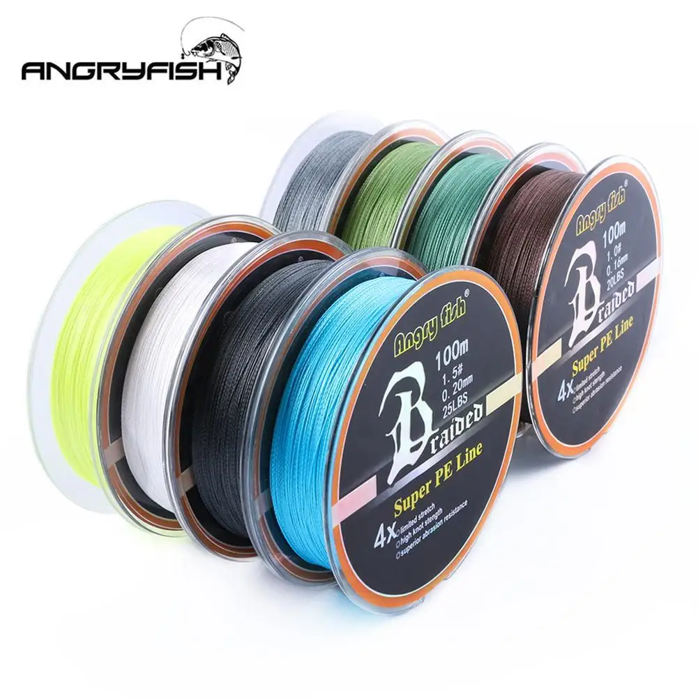 ANGRYFISH Wear Resistant 100m 4 Strands Braided Fishing Line Super PE Line Strong Strength Fish Fishing Line Smooth