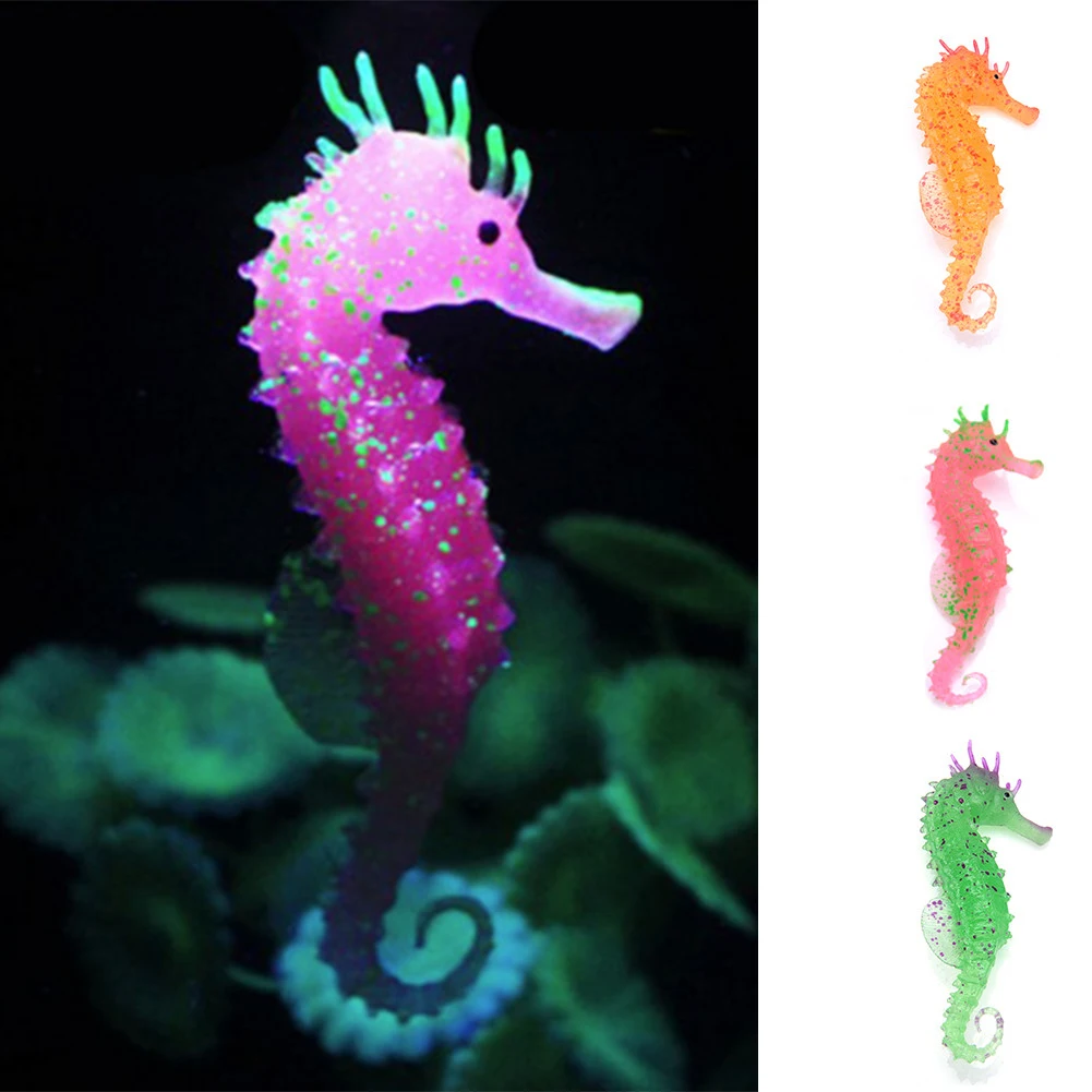 Luminous Seahorse Aquarium Ornament Glow In Dark Landscaping Silicone Sea Horse Glowing Fish Tank Decoration Hippocampus