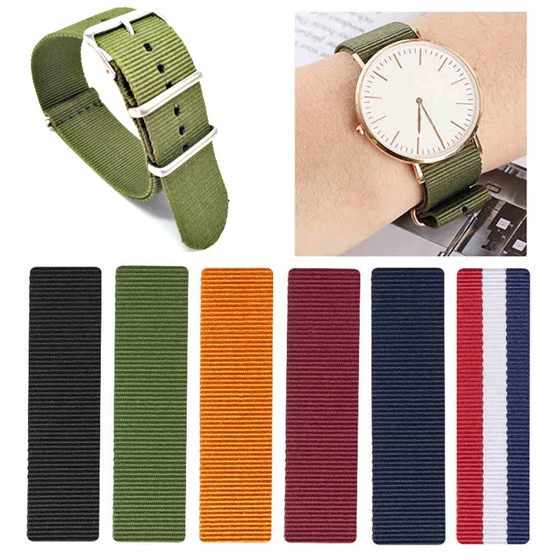 Solid color Watch band 18mm 20mm 22mm 24mm Military  fabric Woven Nylon watch Strap Band Buckle belt