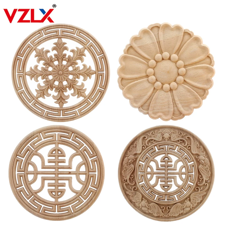 VZLX NEW Wood Applique Onlay Wood Decal Wooden Furniture Doors Walls Corner Home Flower Exquisite Modern Decoration  Mouldings