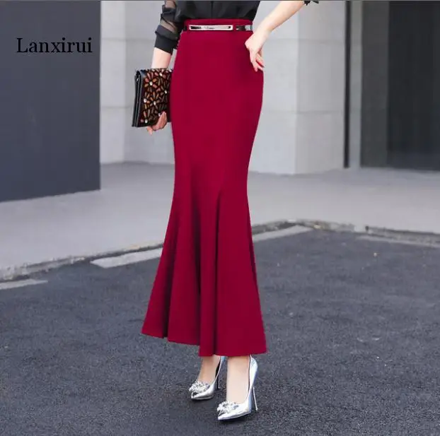 

Women Long Skirts High Waist Vintage Office Lady Mermaid Skirt Ruffle Fishtail Saias Spring Autumn Maxi Skirt