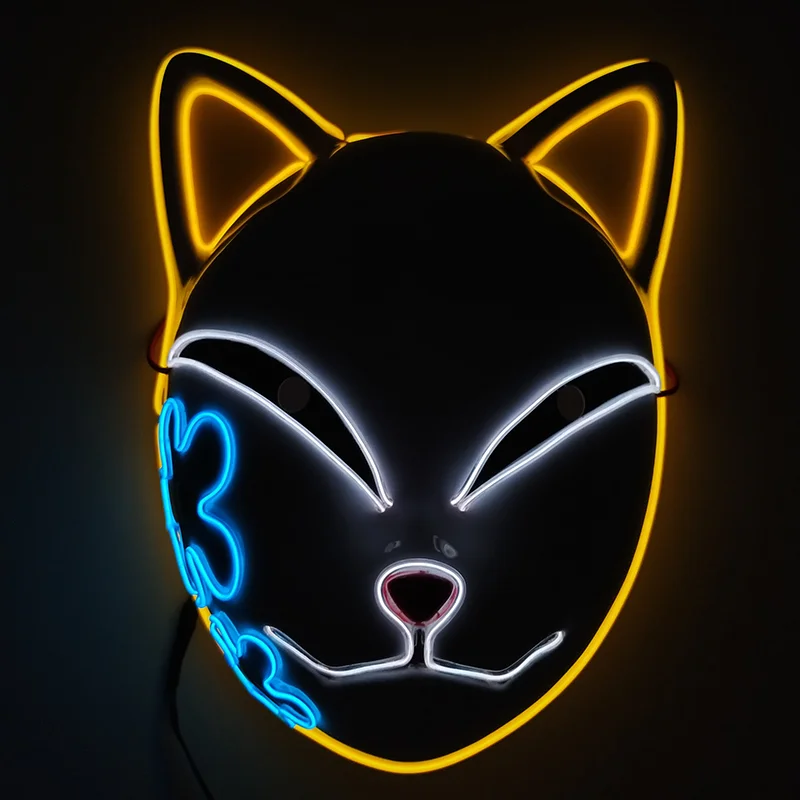 Glowing  Demon Slayer Mask Cosplay Japanese Cartoon Neon Light Samurai Mascara Luminous Led Fox Mask For Halloween Christmas - view 4