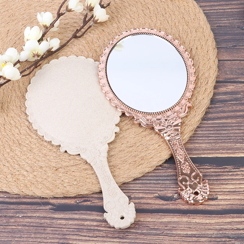 Vintage Khắc Cầm Tay Vanity Mirror Gương Trang Điểm Gương Cầm Tay Cầm Tay Đựng Mỹ Phẩm Nhỏ Gọn Gương Dành Cho Nữ