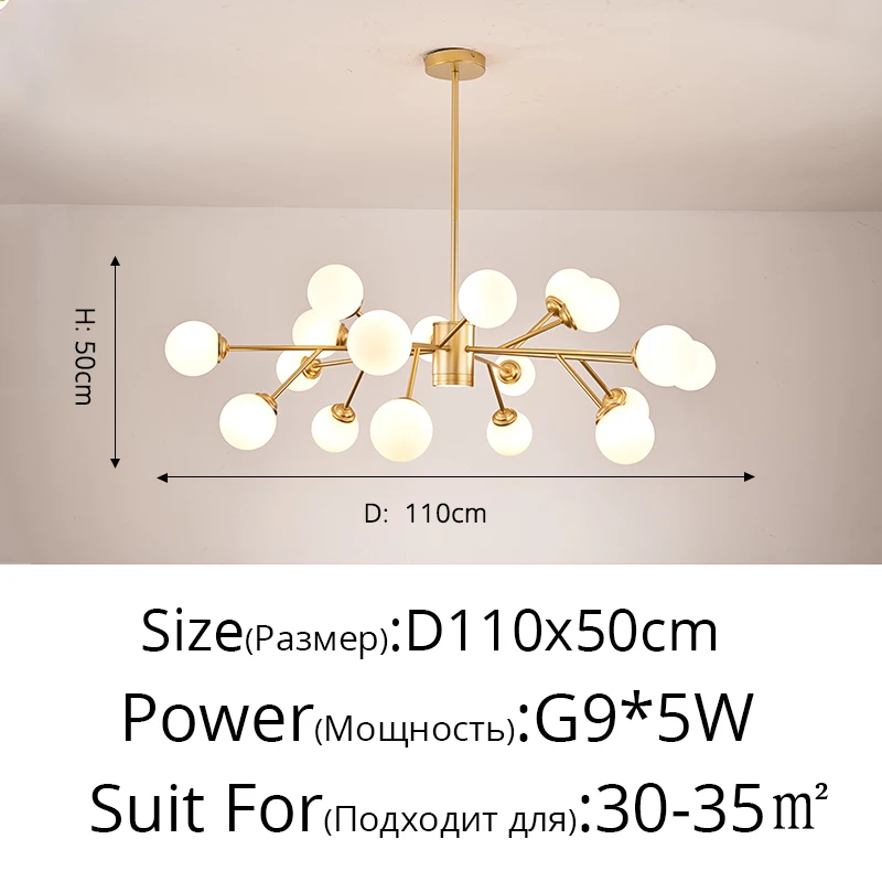 Creatieve molecuulvormige kroonluchter Goud Zwarte glazen bollamp Voor woonkamer slaapkamer G9 lampen armaturen Binnenverlichting metalen kroonluchter