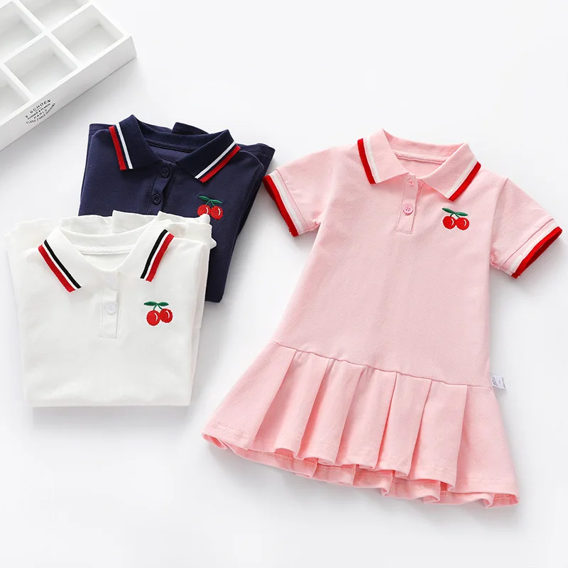 Girls summer dress new children\'s polo pleated dress short sleeve college style dresses WT26