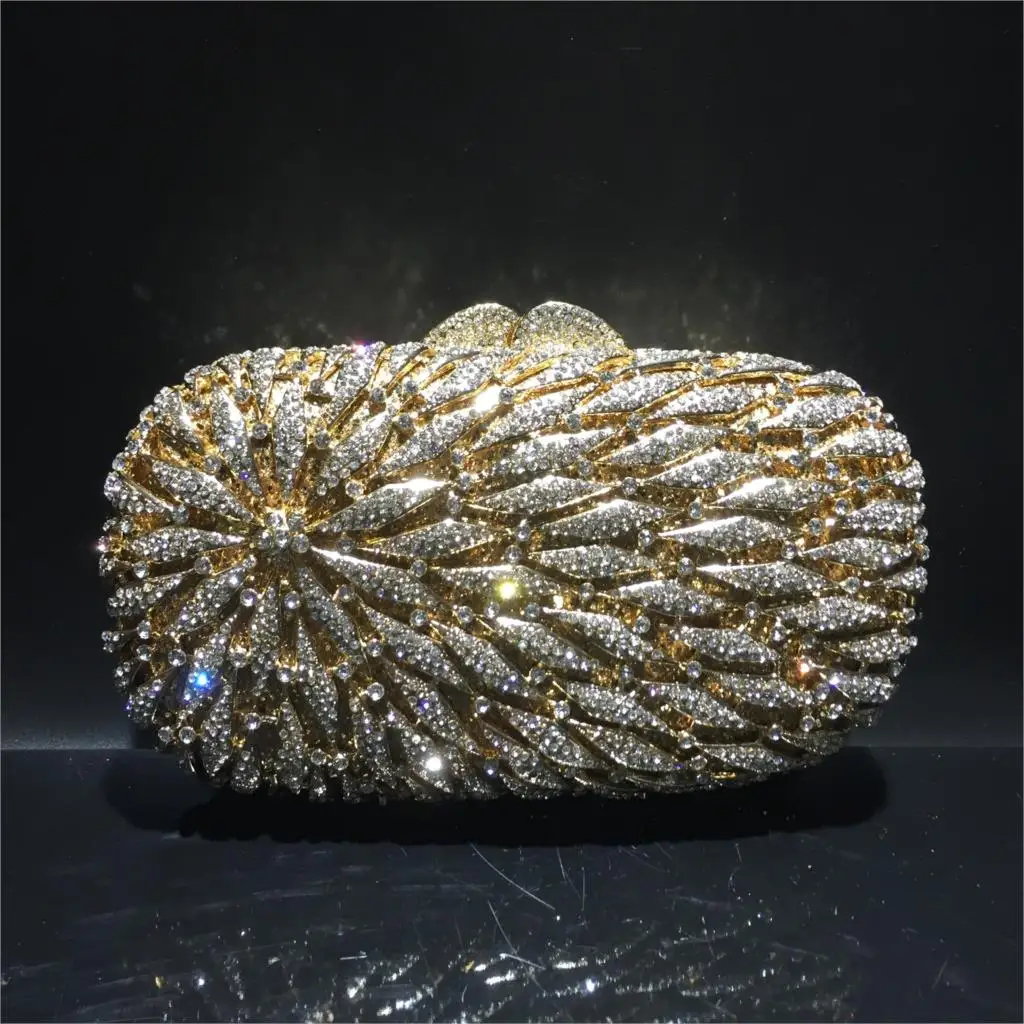 

19x11CM Rhinestones Clutch Bag Hollow Metal Crystal Evening Bag Handmade Diamond Bag a6916