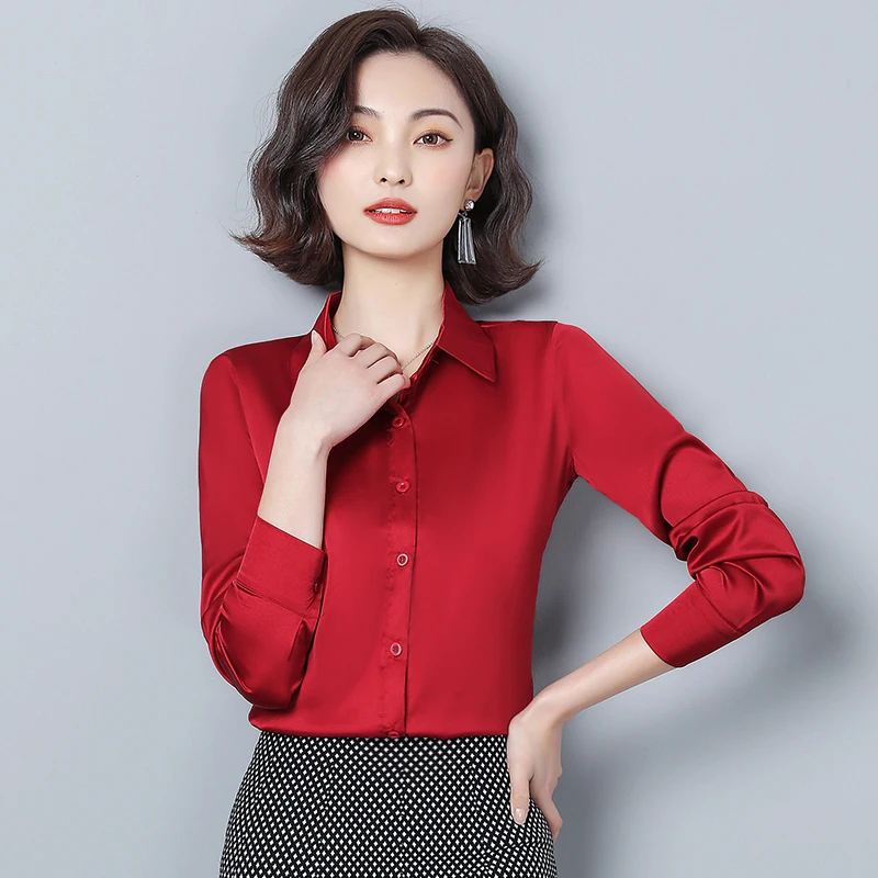 Silk Shirts for Women Satin White Shirt Women Solid Long Sleeve Blouses for Woman Silk Blouse Office Lady Satin Blouses Tops 3XL