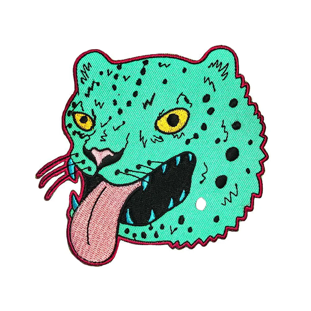 Patch Thirsty Tougue Green Leopard Yellow Eyes Embroidered Patches Iron On Backinng for Backpack Clothing Applique Accessories