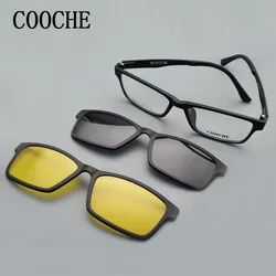 Full Frame Men's Eyeglasses Night Vision Glasses Anti-Blue Match Magnet Clip On Sunglasses Myopia Radiation Polarized PEL2076