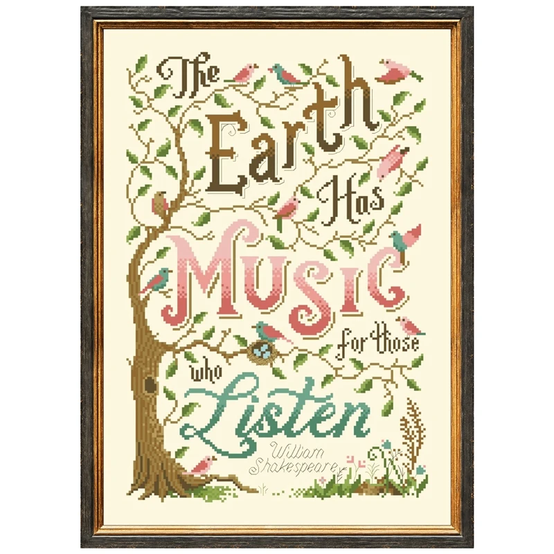 Earth Music Cross-stitch embroidery set plant tree design 18ct 14ct 11ct light yellow canvas embroider DIY needlework