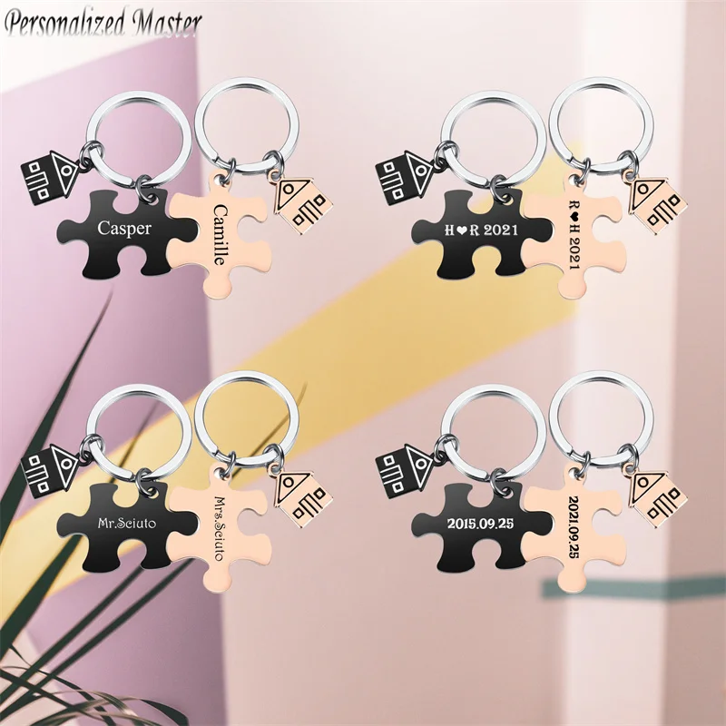 

Personalized Master Customized Puzzle House Keychains Couple Keyring Gift