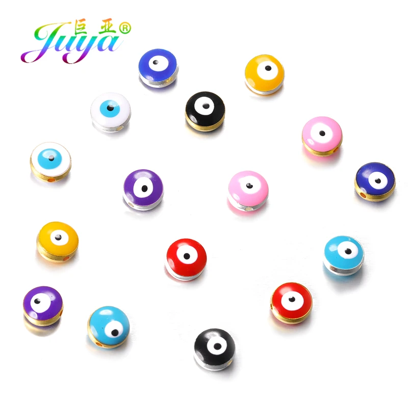 Juya 15Pcs/Lot Wholesale Handmade Enamel Colorful Turkish Greek Evil Eye Beads For DIY Natural Stones Beadwork Jewelry Making